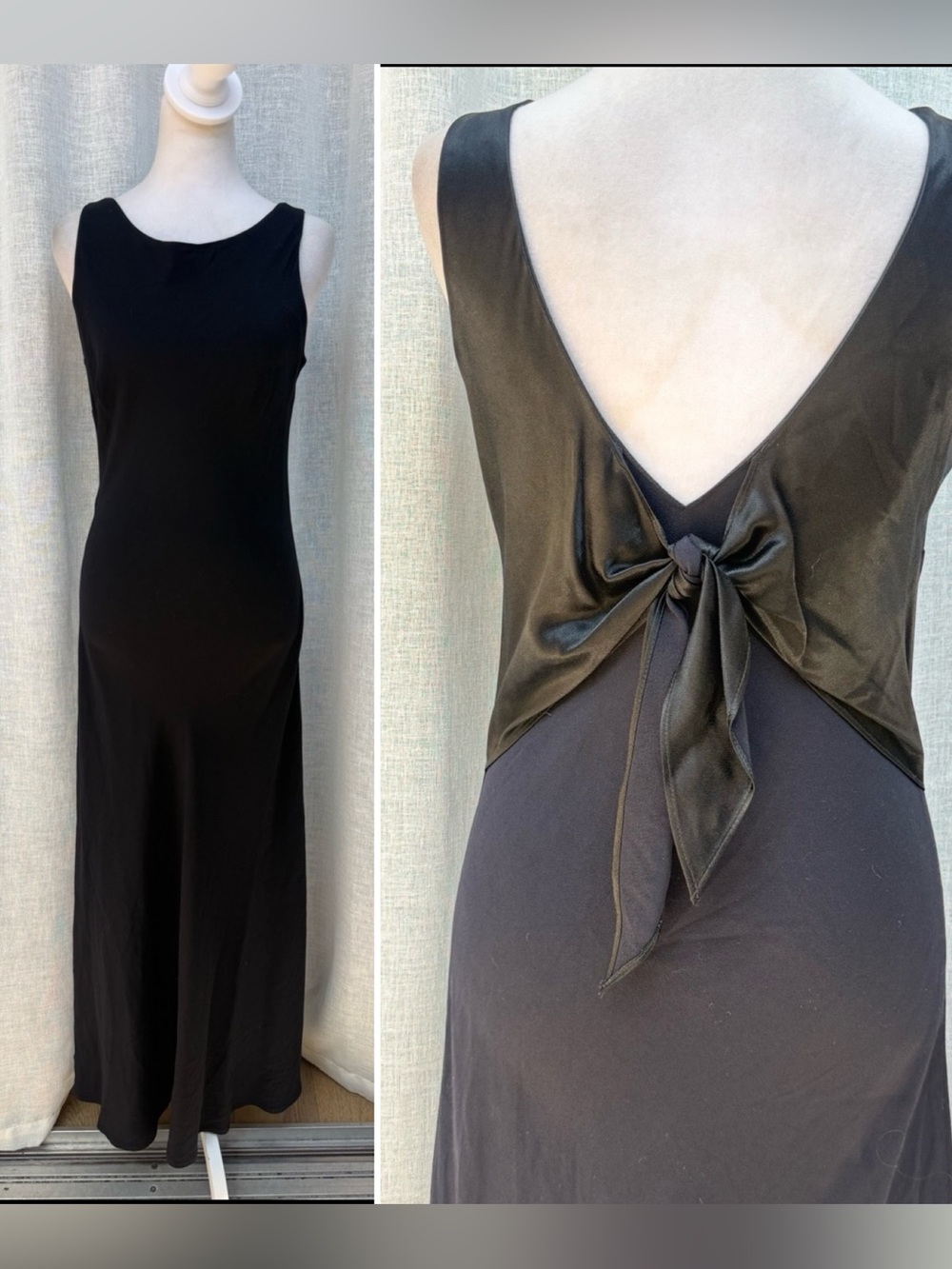 1990 Narcissus black sleeveless maxi dress low back with a bow